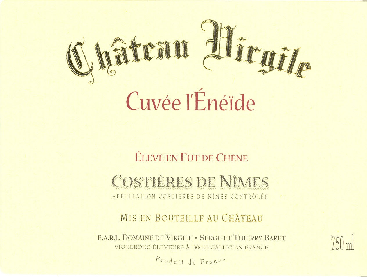 Château Virgile – Costières de Nîmes – "Cuvée L’Énéïde" Rouge 2019